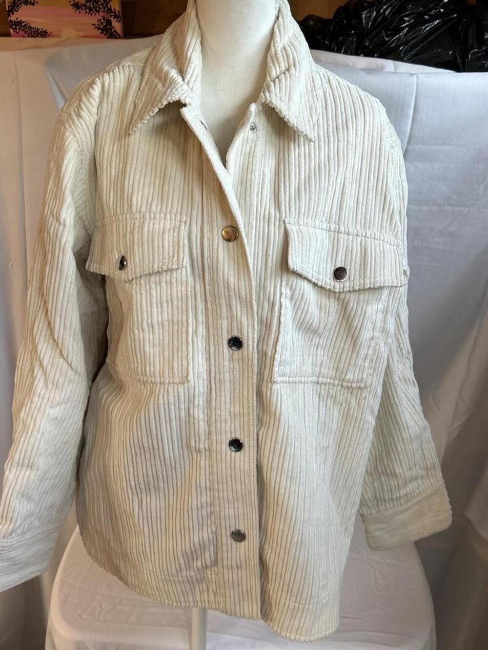 Womens Urban Outfitters Cream Wide Wale Corduroy Shacket Small